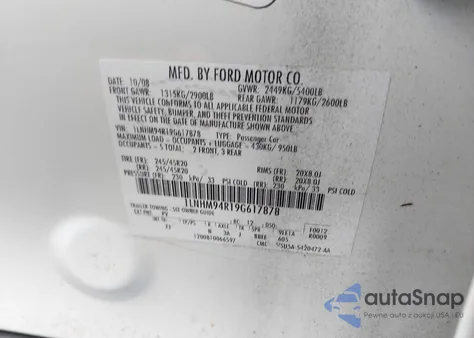 2009 Lincoln Mks from USA, damaged, VIN 1LNHM94R19G617878